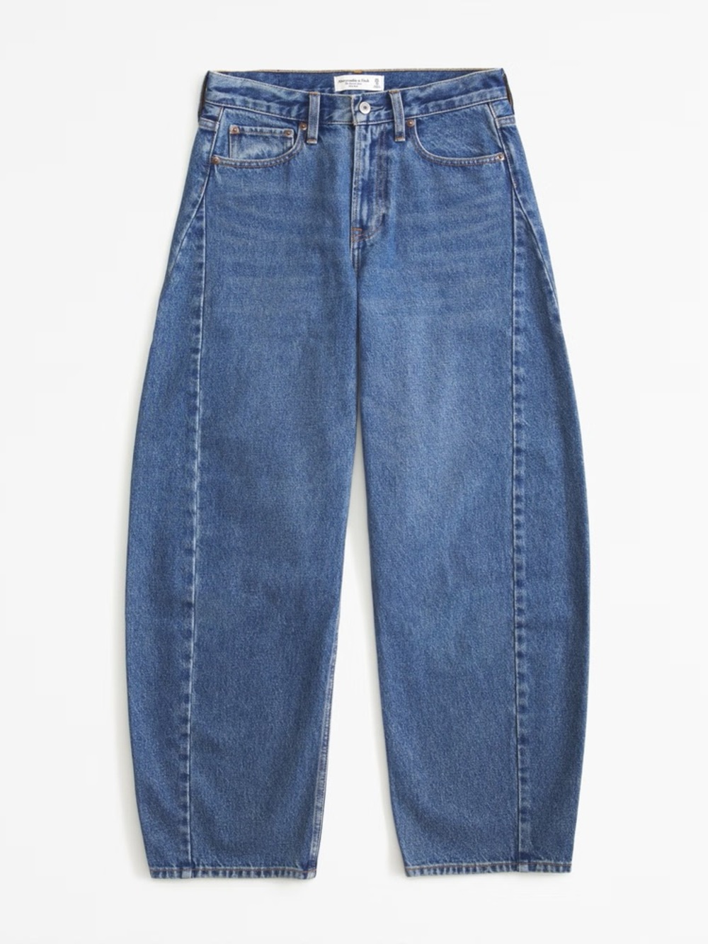 Abercrombie & Fitch Women's Mid Rise Barrel Jeans in Medium Blue